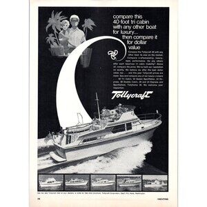 1971 Tollycraft 40 Tri Cabin Motor Yacht Vintage Print Ad Nautical 70s Wall Art